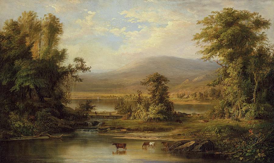 American Landscapes Painting - Landscape with Cows Watering in a Stream #3 by Robert S Duncanson