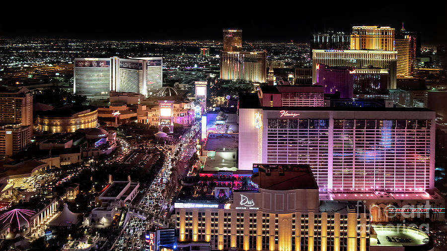 Flamingo Photograph - Las Vegas Strip at Night Aerial View #3 by David Oppenheimer