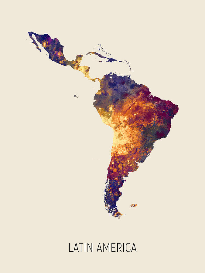 Country Map Digital Art - Latin America Watercolor Map #3 by Michael Tompsett