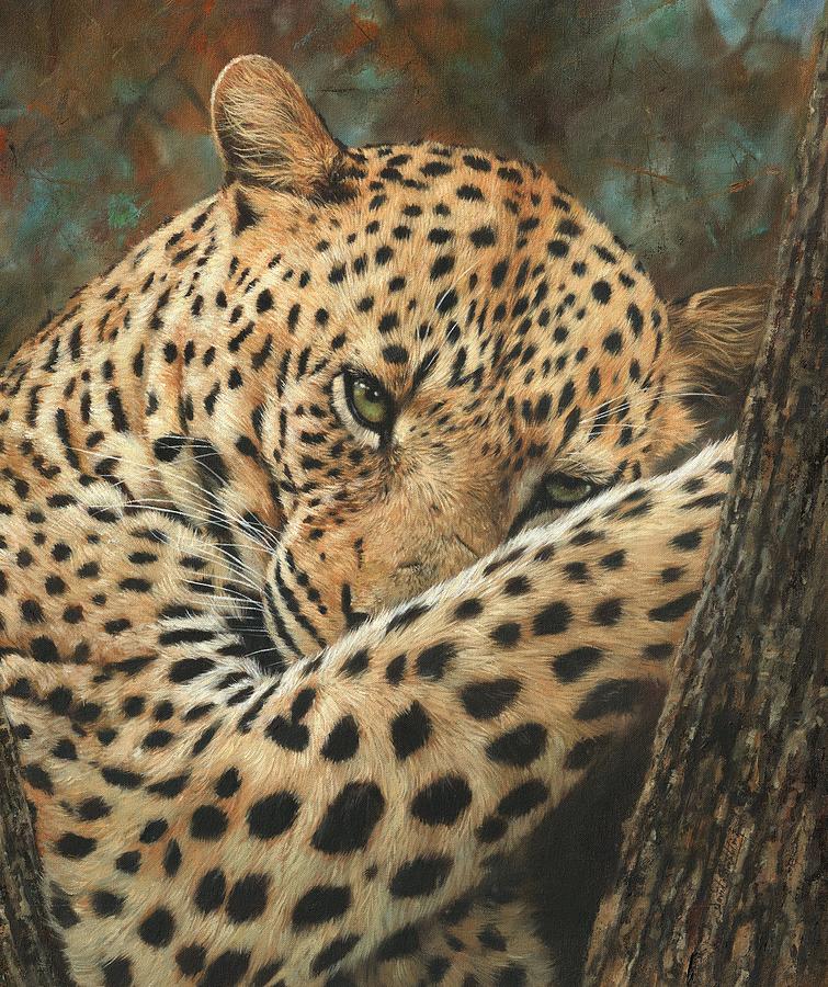 Leopard Painting - Leopard In Tree #3 by David Stribbling