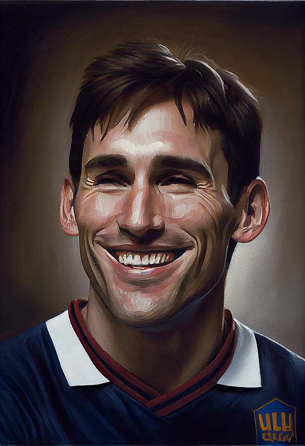 Fantasy Digital Art - Lionel  Messi  happy  smiling  oil  painting  in  the  by Asar Studios #3 by Celestial Images
