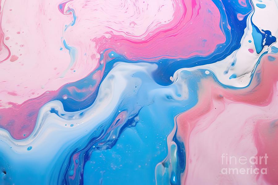 Abstract Painting - Liquid Paper Blue And Pink Paint Background Fluid Painting Abstract Texture Art Technique Colorful Mix Of Acrylic Vibrant Colors Creativity And Painting Background For Design Printing Pattern #3 by N Akkash