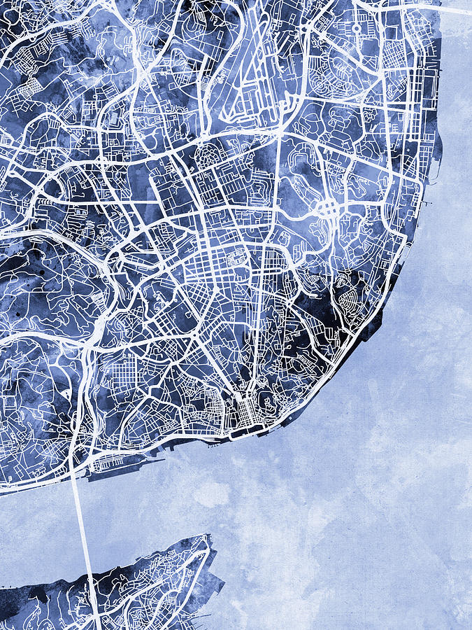 Lisbon Portugal City Map #3 Digital Art by Michael Tompsett