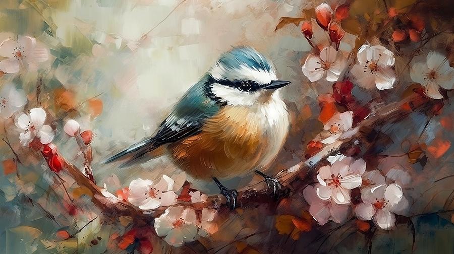 Little Bird In A Branch Of Flowers #3 Painting by Solenia Lazzaro ...