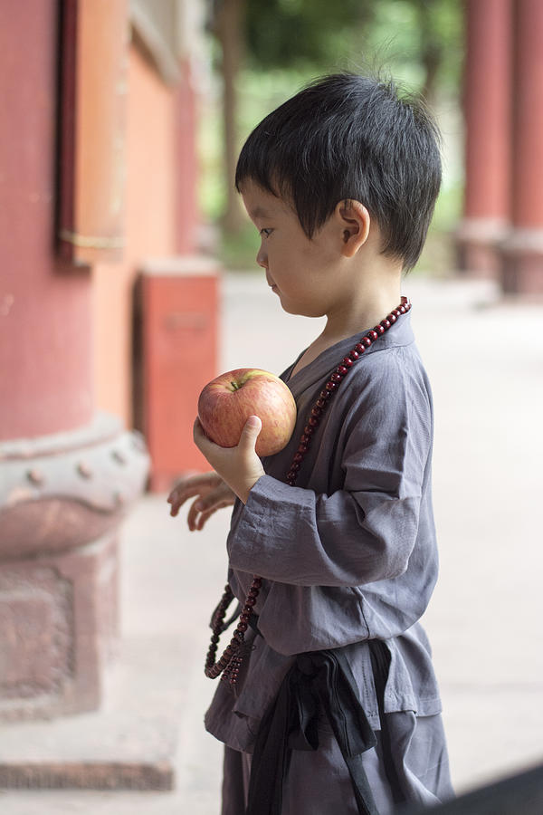 Little Happy Apprentice Monk And Apple #3 Photograph by W6