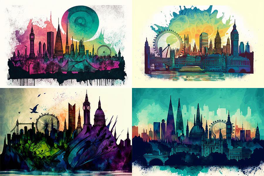 London  Skyline  Watercolor  In  The  Style  Of  Scott  By Asar Studios Digital Art