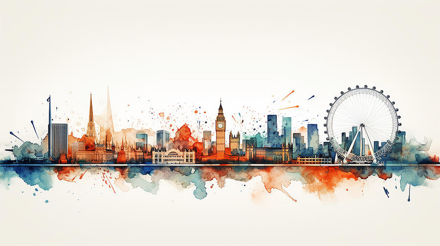London Skyline Watercolour #04 Mixed Media