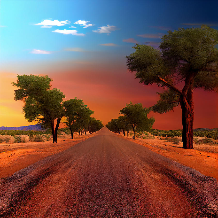 Fantasy Digital Art - Long  straight  road  in  a  copper  desert  that  tran  by Asar Studios #3 by Celestial Images