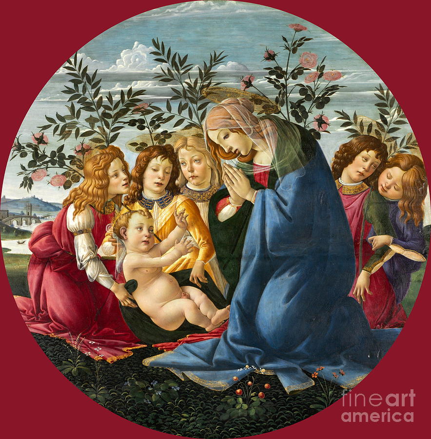 Madonna Adoring the Child with Five Angels #3 Painting by Sandro Botticelli