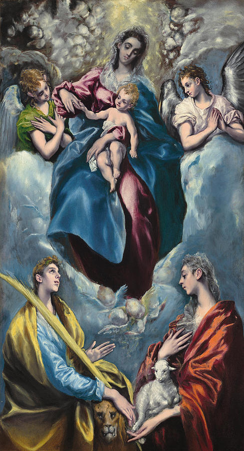 El Greco Painting - Madonna and Child with Saint Martina and Saint Agnes  #3 by El Greco