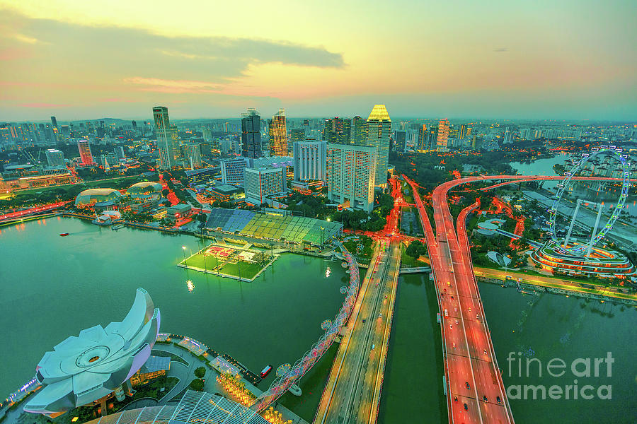 Marina bay Singapore Panorama #3 Digital Art by Benny Marty