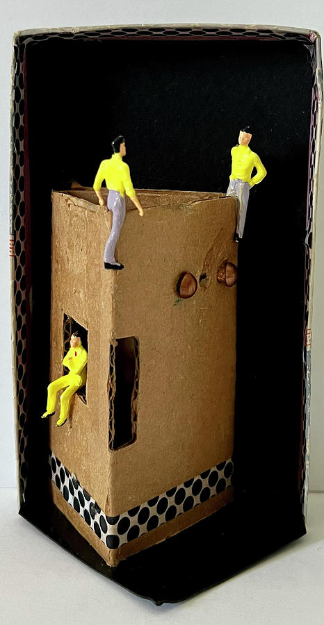 3 Men in Box Mixed Media by Linnie Greenberg