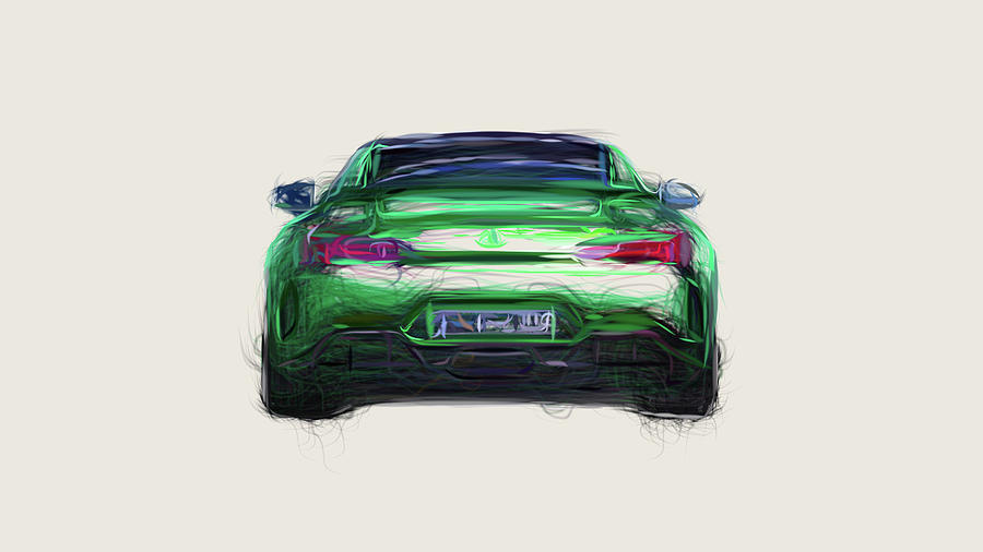 Mercedes AMG GT R Car Drawing #3 Digital Art by CarsToon Concept