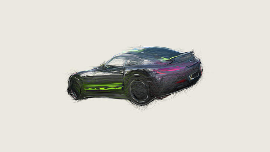 Mercedes AMG GT R PRO Car Drawing #3 Digital Art by CarsToon Concept