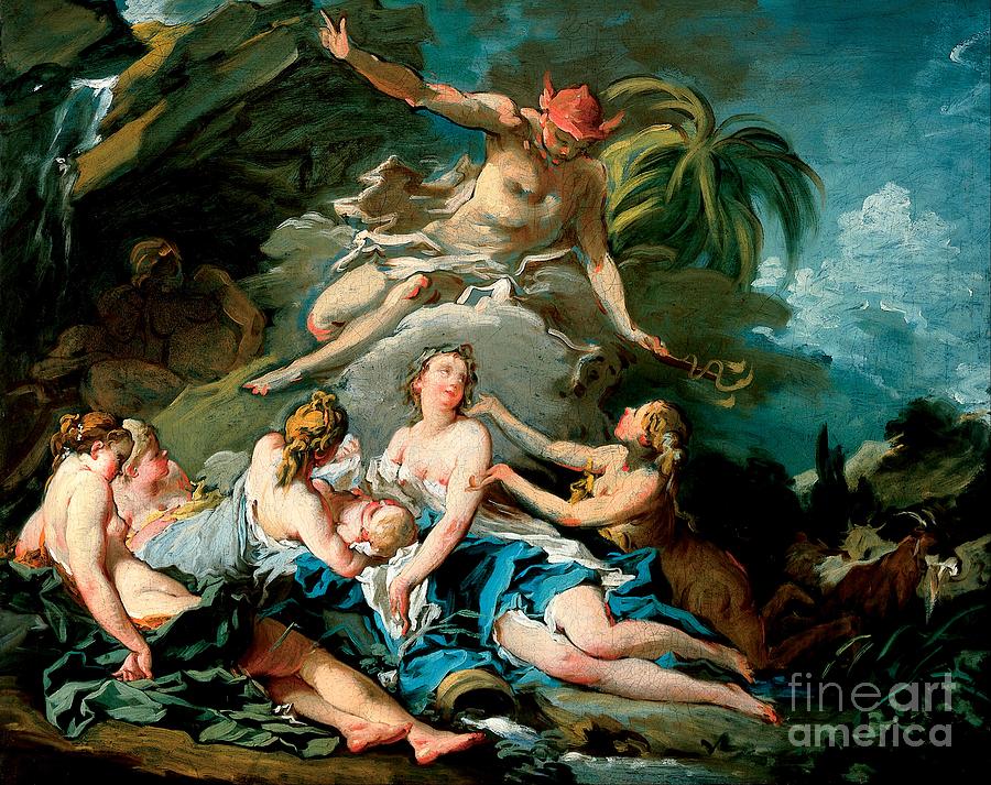 Mercury Entrusting the Infant Bacchus to the Nymphs of Nysa #3 Painting by Francois Boucher