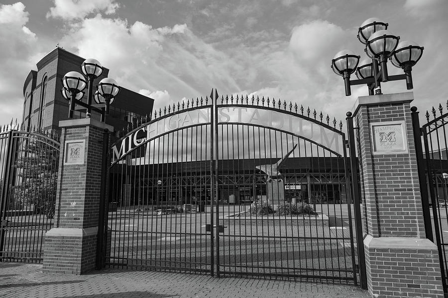 Michigan Stadium sign in black and white #3 Photograph by Eldon McGraw