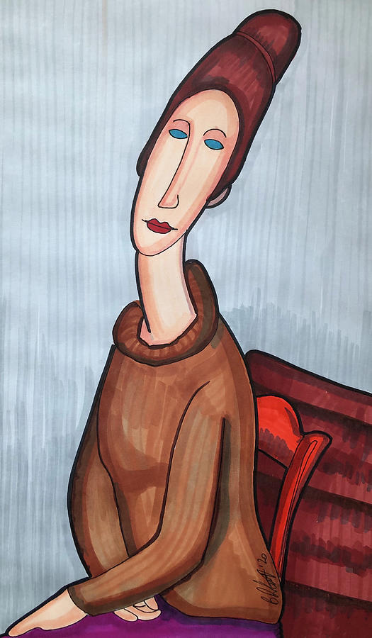 Modigliani Style Portrait of a Woman #3 Drawing by Creative Spirit