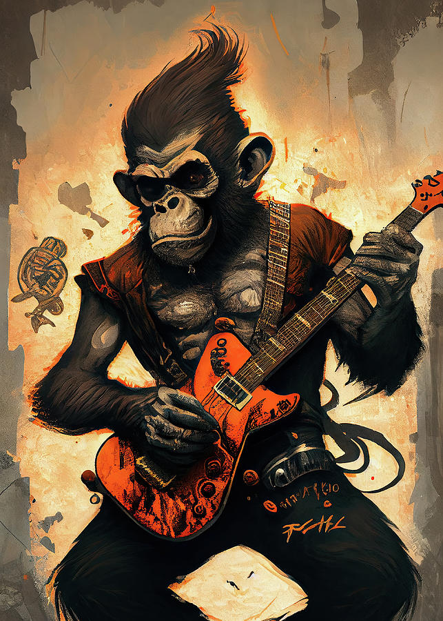 Monkey Heavy Metal Guitarrist Digital Art by 1-sascha-schmidt - Pixels