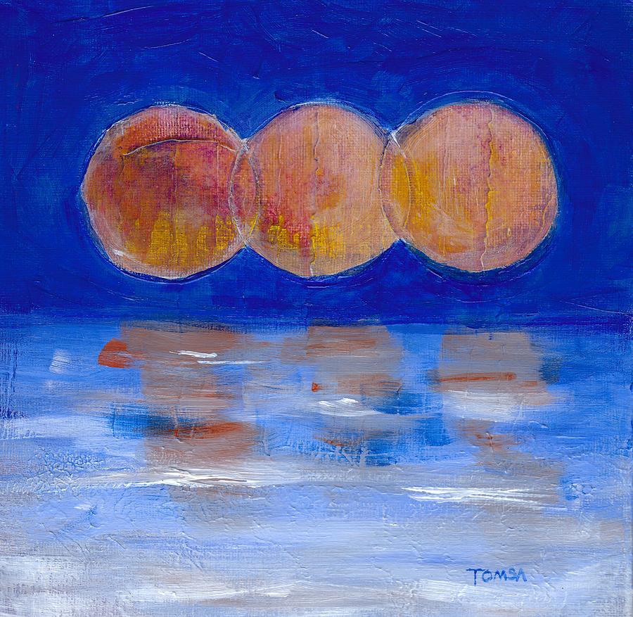 3 Moons Align Over a Frozen Planet Painting by Bill Tomsa