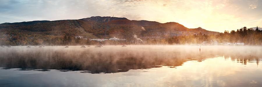 Morning foggy lake #3 Photograph by Songquan Deng