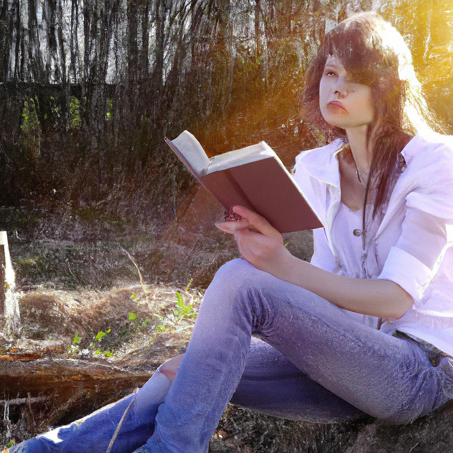 Girl with a book -day light -tree background Digital Art by Natarajan S Girl with a book -day light -tree background Digital Art by Natarajan S