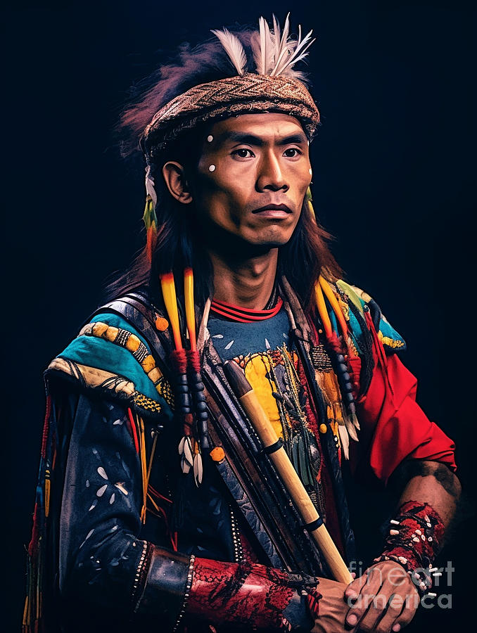Musician  Dancer  Youth  From  Dayak  Tribe  Borneo  By Asar Studios Painting