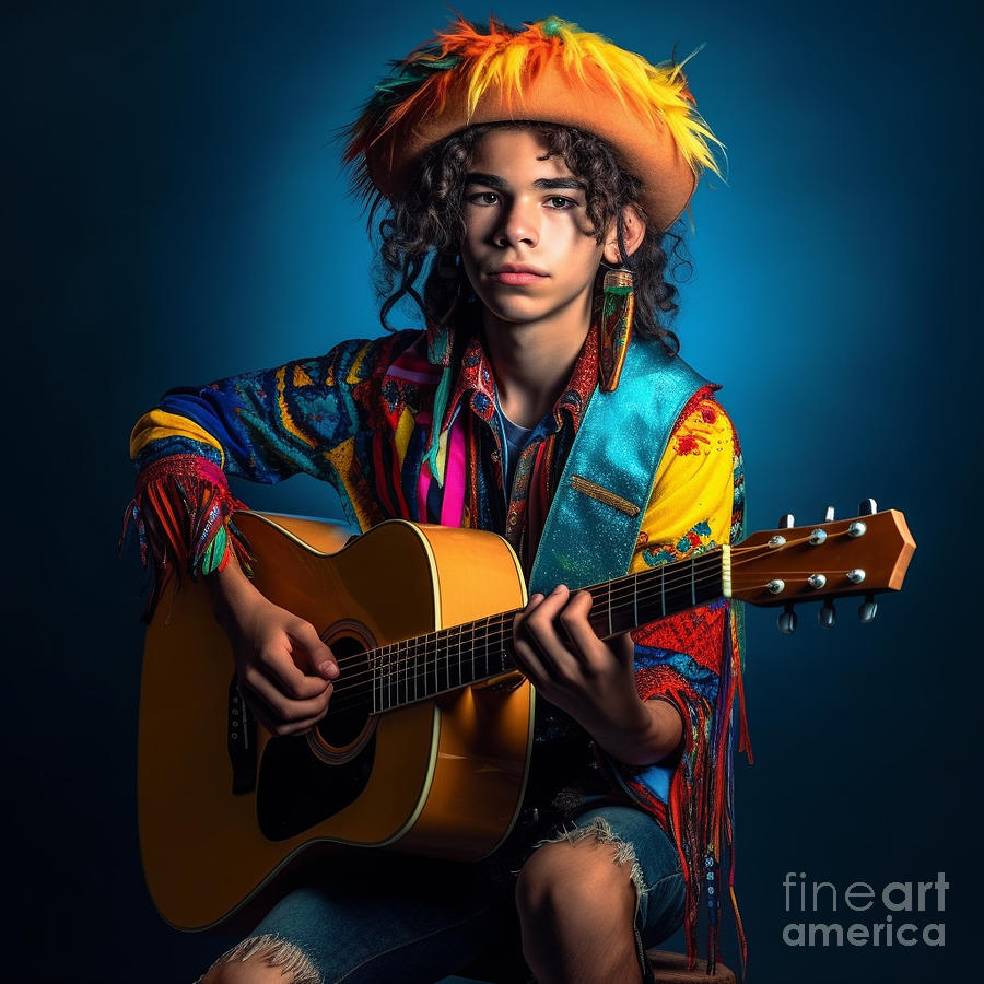 Musician  Youth  From  Coushatta  Tribe  Usa  Extreme  By Asar Studios Painting