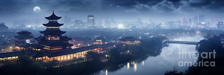 Fantasy Painting - Nanjing China looks crystal clear under by Asar Studios #3 by Celestial Images