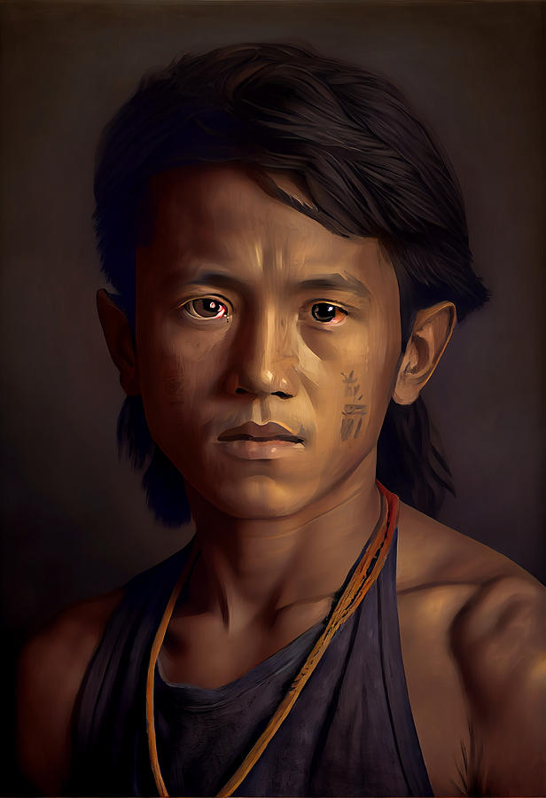 Fantasy Digital Art - Native  American  Indian  navajo  boy  intricate  det by Asar Studios #3 by Celestial Images