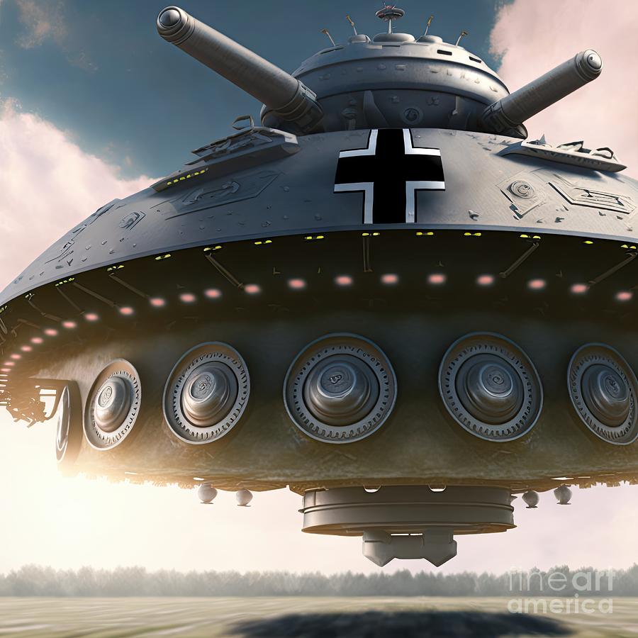 Nazi flying saucer of the German army #3 Digital Art by Benny Marty
