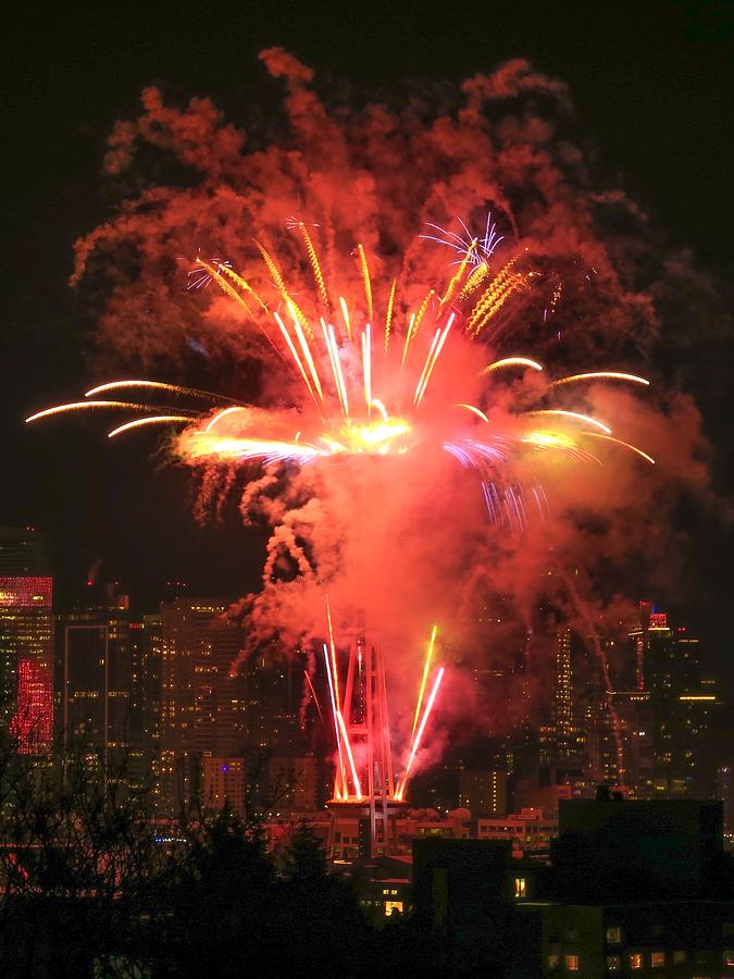 New Year Eve Fireworks in Seattle Photograph by Spacewalk Pixels