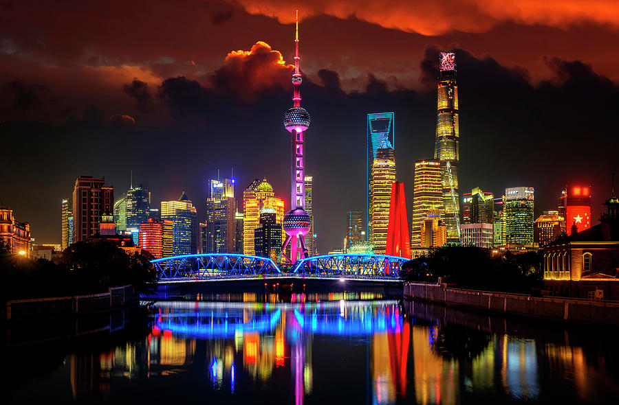 Night Cityscape of Shanghai #3 Photograph by Anek Suwannaphoom