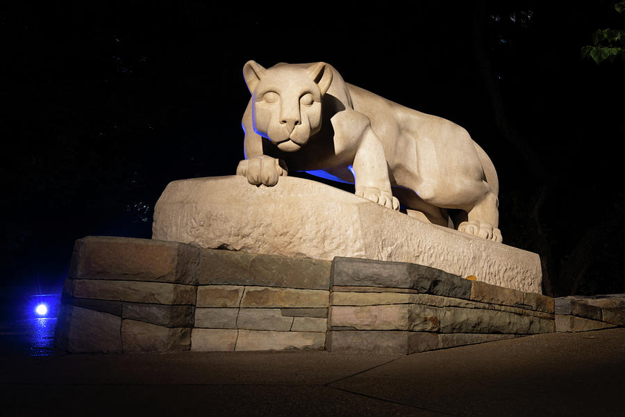 Nittany Lion Shrine at night at Penn State University #3 Photograph by Eldon McGraw