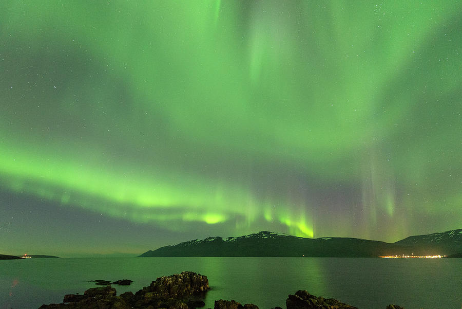 Northern lights on Akureyri, Iceland Digital Art by Michael Lee
