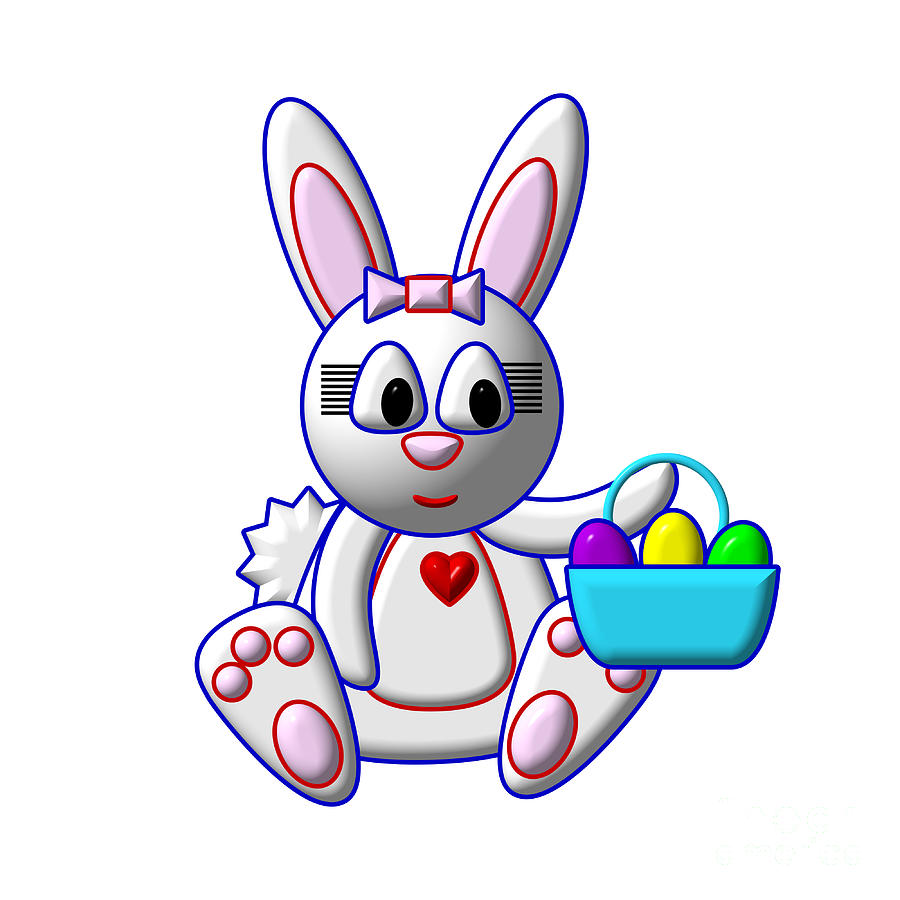 3 of 100 Cute Bunny With A Basket Digital Art by Rose Santuci-Sofranko