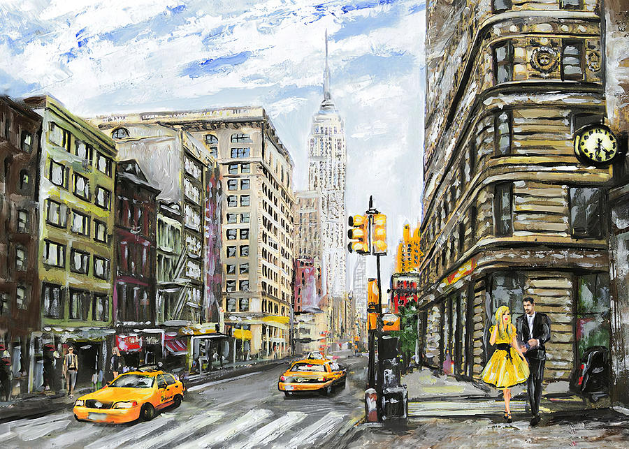 Oil Painting Street View Of New York Digital Art by Towery Hill - Fine ...