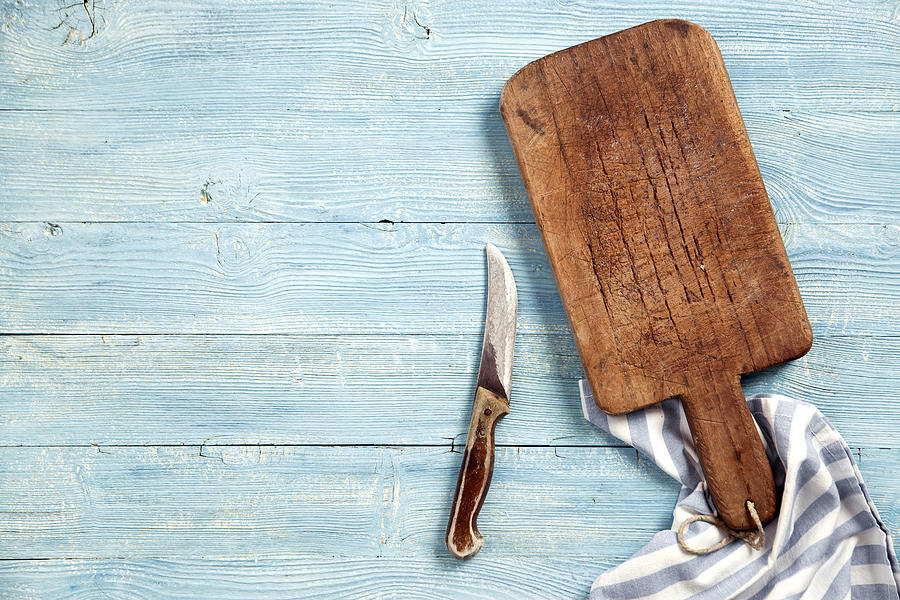 Old cutting board and knife #3 Photograph by Barcin