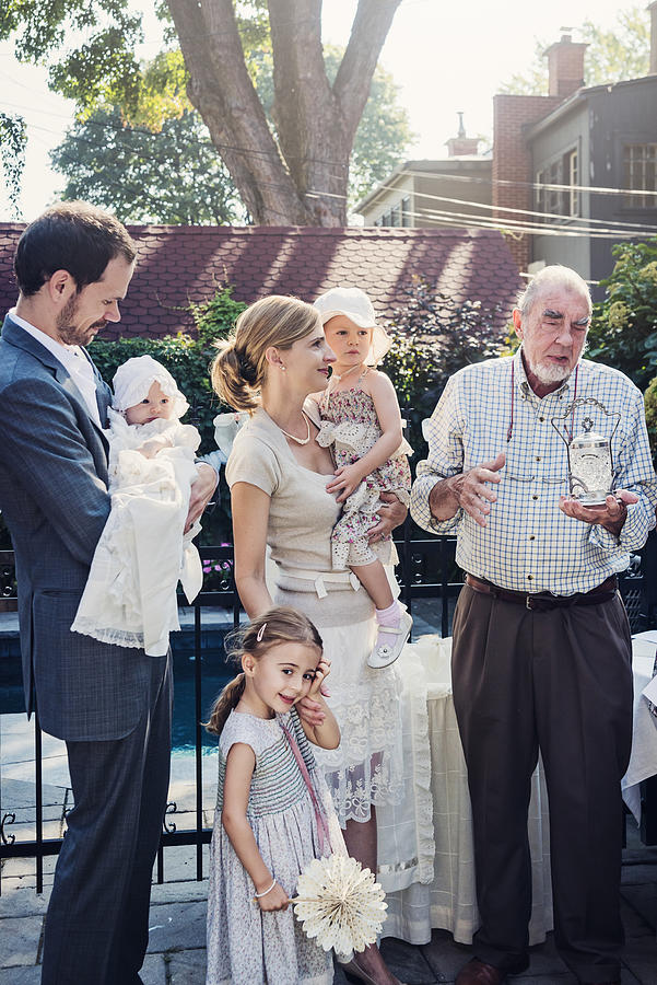 Outdoors baby baptism with family and celebrant. #3 Photograph by Martinedoucet