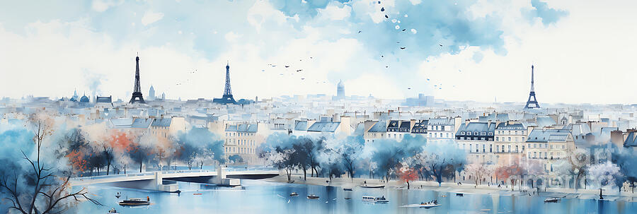 Paris France  Skyline Cityscape Artwork By Asar Studios Painting