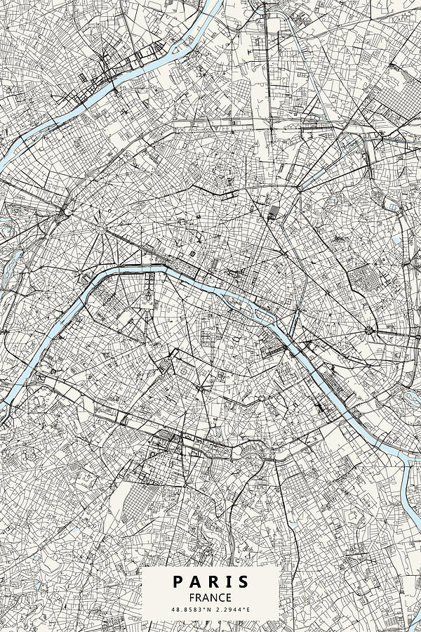 Paris, France Vector Map #3 Drawing by Lasagnaforone