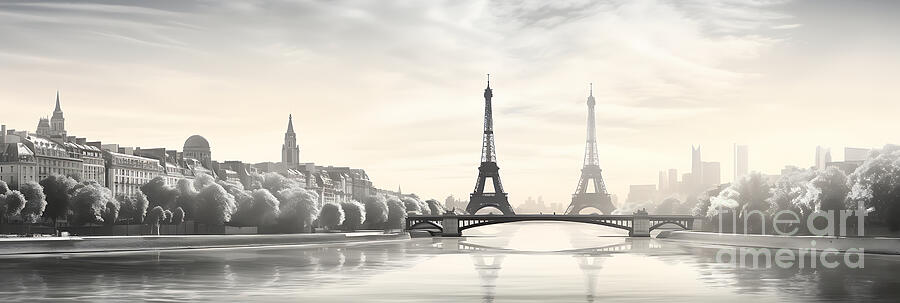 Paris  Skyline Cityscapeartwork In The Style By Asar Studios Painting