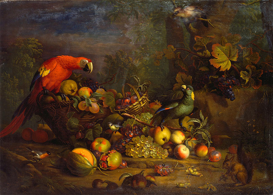  Parrots and Fruit with Other Birds and a Squirrel  #3 Photograph by Paul Fearn