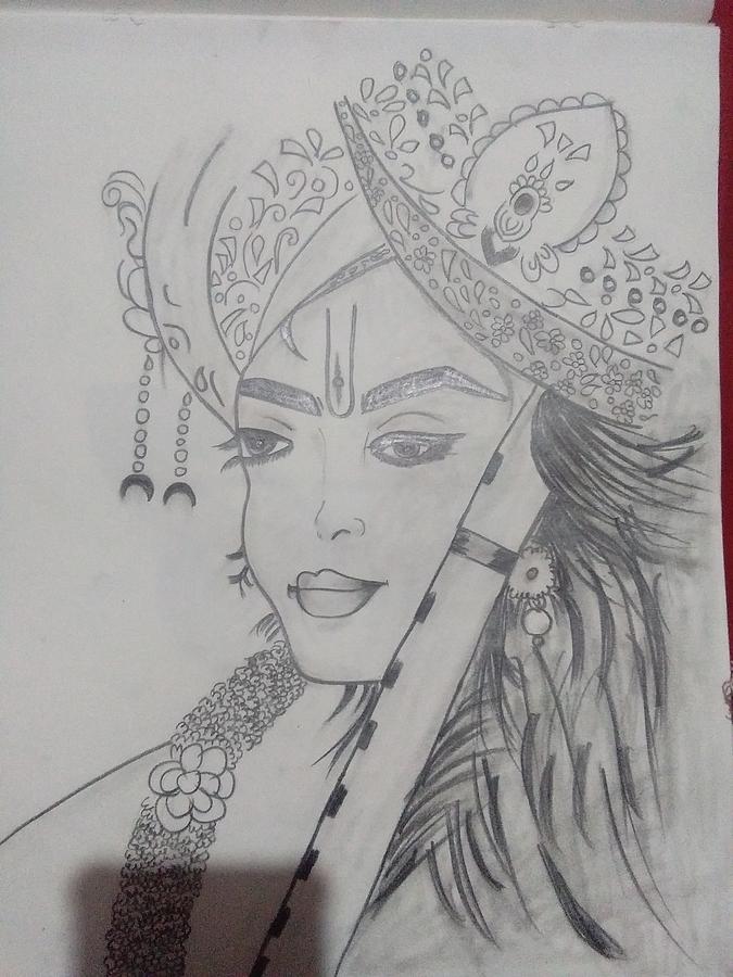 Pencil Sketch Of Little Krishna - Desi Painters