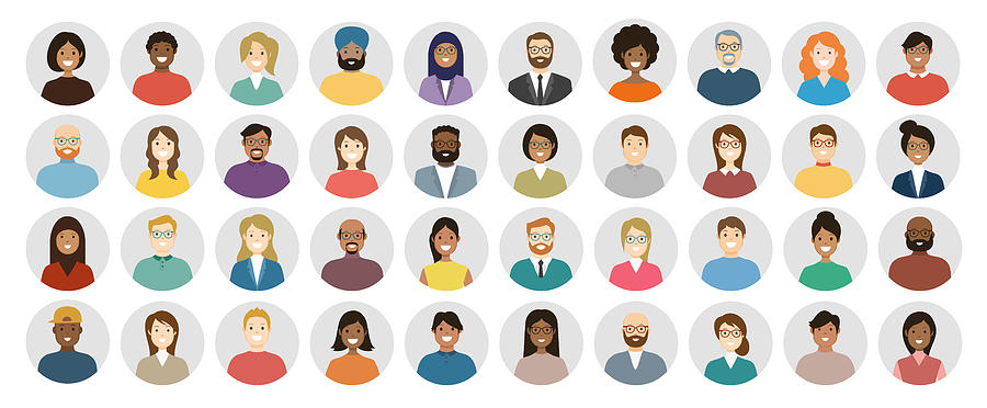 People Avatar Round Icon Set - Profile Diverse Faces for Social Network - vector abstract illustration #3 Drawing by PeterPencil