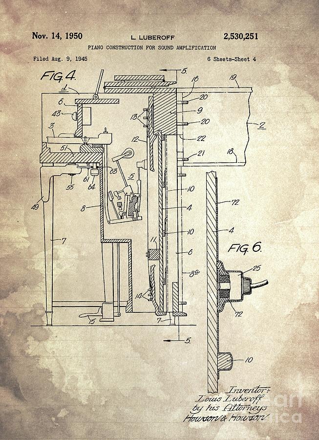 PIANO CONSTRUCTION FOR Sound Patent Year 1945 Drawing by Drawspots ...