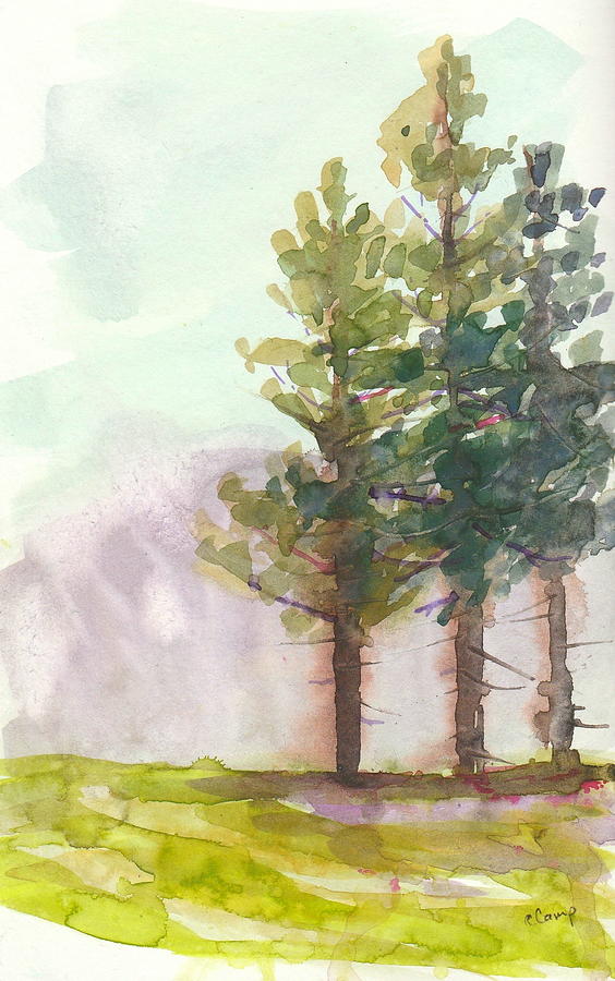 3 Pines and Raindrops Painting by Christine Camp