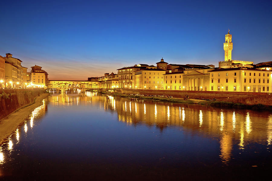 Ponte Vecchio bridge and Arno river waterfront in Florence eveni #3 Photograph by Brch Photography