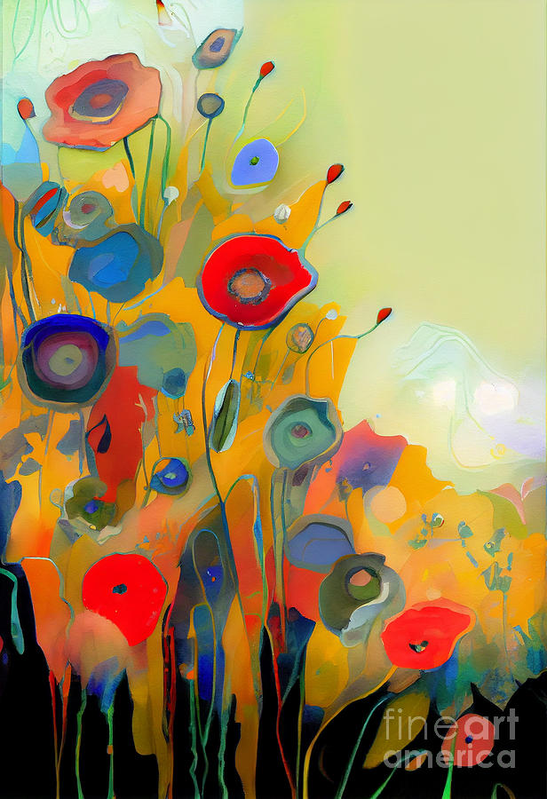 Poppies Abstract art of nature wildflowers bold by Asar Studios Digital ...