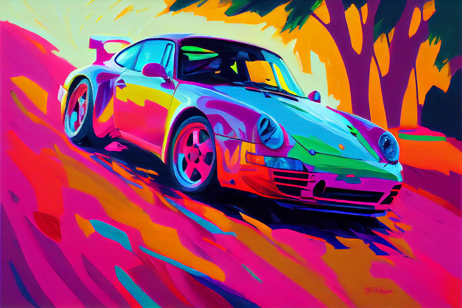 Porsche  993  Oil  Painting  In  The  Style  Of  Albert  By Asar Studios Digital Art