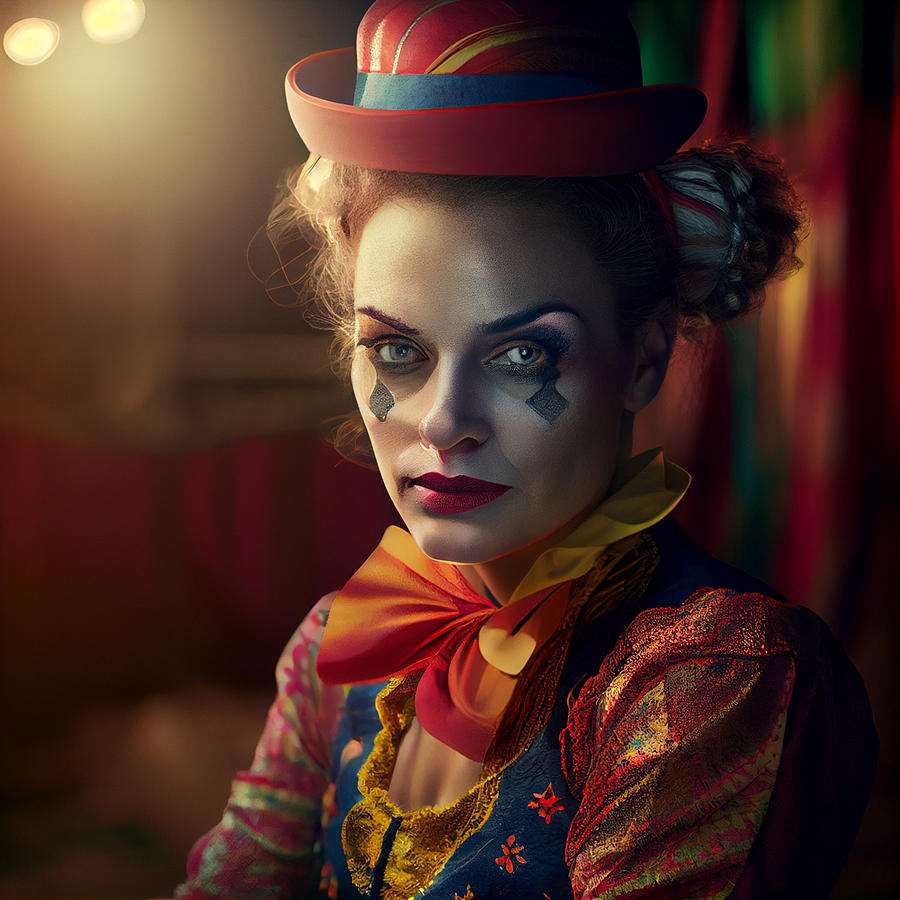 Portrait of a beautiful female clown playing in by Asar Studios Digital ...